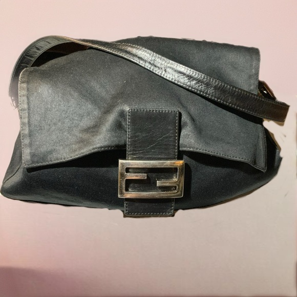 Fendi Handbags - Fendi microfiber black bag with silver tone hardware. Adjustable leather strap.